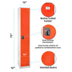 Thumbnail image #1 for Alpine Industries ADI629-201-RED Single-Tier Steel Locker, 72" H x 15" W, Red