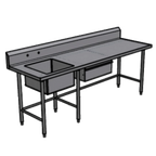 Thumbnail image #1 for Pacific Stainless Products PTS9630C8L20D 96" Stainless Steel Work Table with Left Prep Sink and Drawer, 16-Gauge, 30"D, 8" Backsplash