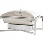 Thumbnail image #1 for Cal-Mil Milo 23807-49 Buffet Chafer, 24.25"W x 15.25"D x 12"H, Built-In Wind Guard, Soft-Closing Lid, Chrome Finish