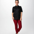 Thumbnail image #1 for Chef Works CBZ04W-BLK-M Women's Chef Coat, Raglan Short Sleeve, Center Zipper, Knitted Mesh Side Slits, Black, Medium