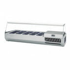 Thumbnail image #1 for Infrico USA ICT-VIP14901/3C Refrigerated Countertop Ingredient Display Case, 58-3/4"L, Lift-Up Glass Lid, (4) 1/3 & (1) 1/2 Pans