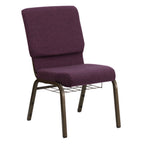 Thumbnail image #1 for Flash Furniture Hercules FD-CH02185-GV-005-BAS-GG Stacking Church Chair with Plum Fabric Upholstery, Gold Vein Frame and Book Rack