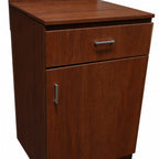 Thumbnail image #1 for ATSMFG ATS AT&S-WS1-WAL Walnut Melamine Wait Station Cabinet, 24"W x 24-1/4"D x 39-1/4"H, Swing Door, 1 Drawer, 1 Shelf, 4" Backsplash