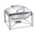 Thumbnail image #1 for Eastern Tabletop Pillard 3954G/SB 6 qt Square Stainless Steel Induction-Ready Chafing Dish with Hinged Glass Dome Lid