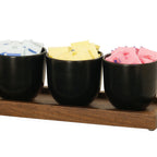 Thumbnail image #1 for Cal-Mil 23205-78 Round Wood Condiment Jar Display, Black/Walnut, 5"W x 12.75"D x 4.5"H