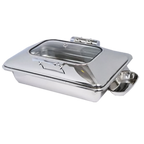 Thumbnail image #1 for Eastern Tabletop Crown 3935GB 8 qt Rectangular Stainless Steel Induction Chafer with Hinged Glass Lid, Without Stand