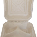 Thumbnail image #1 for International Tableware iti to-go® TG-B-883 3-Compartment Sugar Cane Square Hinged-Lid To-Go Container, 8 x 8 x 3 in, Microwave Safe