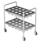 Thumbnail image #1 for Caddy T-407 Stainless Steel Cutlery Cylinder Cart, 30 Openings, Two Shelves, 4-Inch Casters, 34-1/2 x 24-1/2 x 34-3/4 Inches