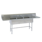 Thumbnail image #1 for Tarrison Products Ltd. TA-PS318LR-KIT 3-Compartment Stainless Steel Sink, 90"W x 24"D x 45"H, 18" Compartments, Dual Drainboards