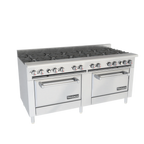 Thumbnail image #1 for Venancio USA Elite Series R722ST-72B 72-Inch Gas Restaurant Range, 12 Open Burners, 2 Standard Ovens, Stainless Steel Front & Sides