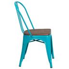 Thumbnail image #2 for Flash Furniture ET-3534-CB-WD-GG Teal Blue Stackable Side Chair with Metal Curved Slat Back and Textured Wood Seat