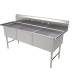 Thumbnail image #1 for ATSMFG MET MET-SEH-24243N ATS MFG 3-Compartment Stainless Steel Sink, 78"W x 30"D x 45"H, 24" x 24" x 14" Compartments, 11-1/2" Backsplash
