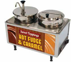 Product image #2 for Benchmark Countertop Twin 7-Quart Hot Fudge/Caramel Sauce Warmer with Pump and Ladle