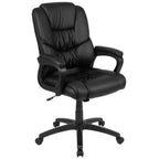 Thumbnail image #1 for Flash Furniture CX-1179H-BK-GG Adjustable-Height Swivel Chair, Black Bonded Leather, Padded Arms, Dual-Wheel Casters