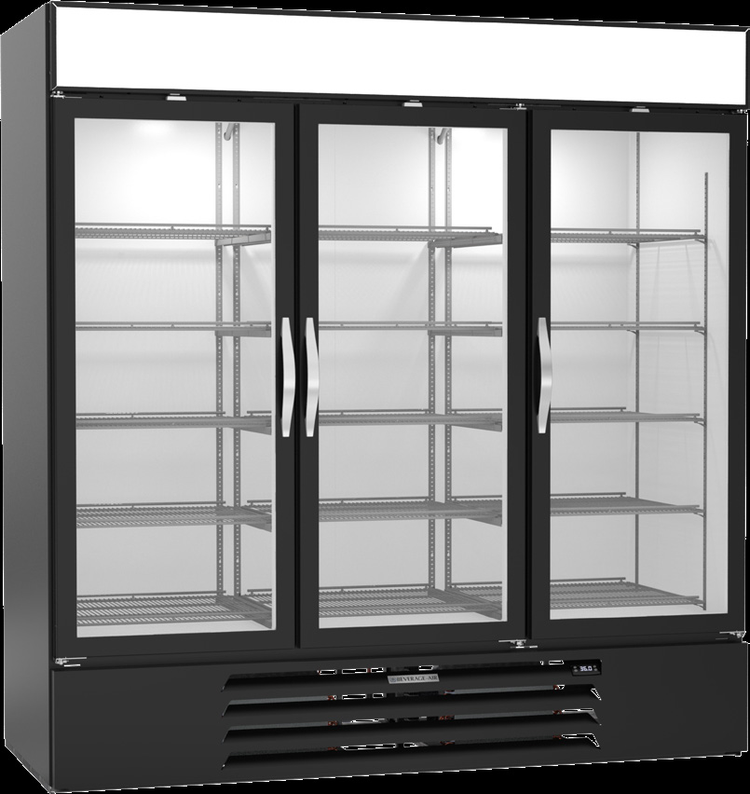 Product image #6 for Beverage-Air MarketMax 3-Section Reach-In Wine Merchandiser, 3 Double-Pane Hinged Glass Doors, Bottom-Mount, Black, 70.19 Cu. Ft.