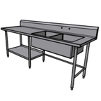 Thumbnail image #1 for Pacific Stainless Products PTS9630C8R20S Stainless Steel Sink Work Table, 1 Bowl, 96"W x 30"D, 8" Backsplash, Undershelf
