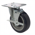 Thumbnail image #1 for 1880 Hospitality Focus Foodservice FPCST5HD Heavy-Duty 5-Inch Polyurethane Swivel Plate Casters with Brakes, 500 lb Capacity Case of 4