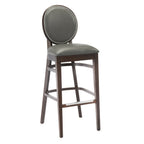Thumbnail image #1 for G & A Commercial Seating Belvedere 9778FP NAIL Commercial Barstool, Armless, Upholstered Seat, Exposed Wood Back, Walnut-Finish Frame