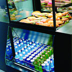 Thumbnail image #1 for RPI Industries VIAS2-20-R-SQ-SC-TAA Grab-and-Go Display Case with Lower Refrigerated Section, Ambient Service Top, 47.5"W, Stainless Steel