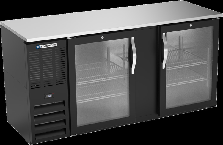 Product image #2 for Beverage-Air Two-Section Refrigerated Back Bar Storage Cabinet with Glass Doors, Stainless Steel Top, 68-Inch Wide, Black Exterior