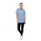 Thumbnail image #1 for Chef Works Gingham SHC02W-BLU-2XL Women's Blue Poly/Cotton Short-Sleeve Button-Front Cook Shirt, 2XL