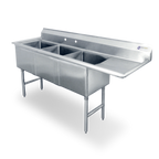 Thumbnail image #1 for Steel Works Stainless SWS3C151512-15R-318 Three compartment Sink, 20.50" x 62.50" x 43.75"H, 3 fabricated tubs, 15" x 15" x 12", 15" right