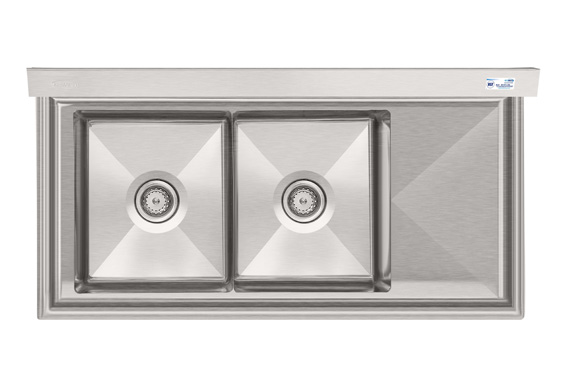 Product image #4 for KoolMore 43-Inch Two-Compartment Stainless Steel Commercial Sink with Right-Hand Drainboard and Backsplash