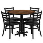 Thumbnail image #1 for Flash Furniture HDBF1032-GG Round Table and Chair Set with 36-Inch Walnut Laminate Table and Four Black Metal Ladder-Back Chairs