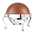 Thumbnail image #1 for Eastern Tabletop Queene-Anne 3118QACP 8 Qt Round Stainless Steel Chafer with Roll-Top Copper-Coated Lid