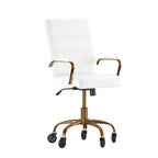 Thumbnail image #1 for Flash Furniture GO-2286M-WH-GLD-RLB-GG Mid-Back Adjustable-Height Swivel Office Chair with Bonded Leather, Padded Arms and Casters