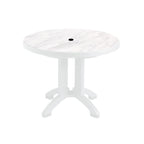 Thumbnail image #1 for Grosfillex Aquaba US921004 Round Outdoor Restaurant Table, 38" Diameter, White Marble Resin Top, Umbrella Hole, White Resin Base