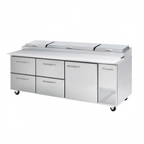 Thumbnail image #2 for Blue Air FSE LLC BAPP93-D4LM-HC Pizza Prep Table, 3-Section, 93-1/4"W, 4 Drawers/1 Door, Side-Mounted Self-Contained Refrigeration