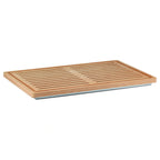 Thumbnail image #1 for G.E.T. Frilich Elegance 3856010 Rectangular Wood Bread Board with Stainless Steel Reservoir, 22-4/5"W x 14-4/5"D x 1-2/5"H
