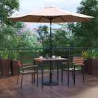 Thumbnail image #2 for Flash Furniture XU-DG-810060062-UB19BTN-GG 35-Inch Square Patio Dining Table Set with Umbrella, Base, and 2 Stacking Chairs