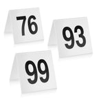 Thumbnail image #1 for New Star Foodservice Inc. 27594 Tent-Style Plastic Table Number Cards, 3 x 3 in, Numbers 76–100, White Case of 50