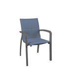 Thumbnail image #1 for Grosfillex Sunset UT009288 Outdoor Stacking Armchair, Resin Frame, Madras Blue Textilene Sling Case of 16