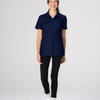 Thumbnail image #1 for Chef Works SBU01W-NAV-XL Women's Navy Short-Sleeve Snap-Front Work Shirt with Mesh Back
