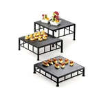 Thumbnail image #1 for Cal-Mil 1711-7-65 Square Buffet Riser, Slate Top, Black Iron Frame, 12"W x 12"D x 7"H