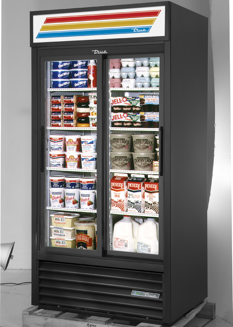 Product image #6 for True 2-Section Sliding Glass Door Merchandiser Refrigerator with 8 Shelves and LED Lighting