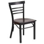 Thumbnail image #1 for Flash Furniture XU-DG6Q6B1LAD-WALW-GG Restaurant Side Chair, Ladder Back, Plywood Seat, Black Steel Frame, Walnut Finish