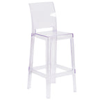 Thumbnail image #1 for Flash Furniture OW-SQUAREBACK-29-GG Outdoor Armless Square-Back Polycarbonate Bar Stool, Transparent Crystal