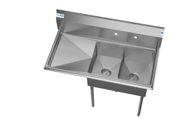 Product image #5 for KoolMore 43-Inch Two-Compartment Stainless Steel Commercial Sink with Left Drainboard and Backsplash