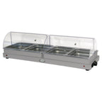 Thumbnail image #1 for Cadco WTBS-4N-HD Countertop Heated Buffet Server, 4 Half-Size Pan Capacity, 2 Rolltop Lids, Stainless Steel