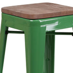 Thumbnail image #2 for Flash Furniture CH-31320-24-GN-WD-GG Green Counter-Height Bar Stool, Backless, Textured Wood Seat, Galvanized Steel Frame