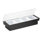 Thumbnail image #1 for TableCraft Products 103 4-Compartment Black ABS Plastic Bar Condiment Holder with Clear Lid Case of 6