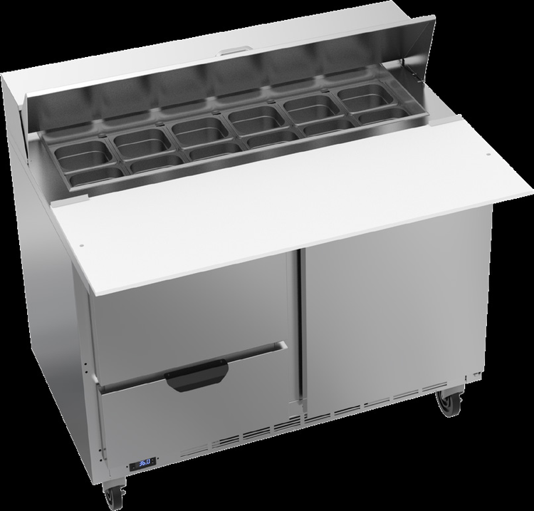 Product image #6 for Beverage-Air 48-Inch Two-Section Sandwich Prep Table Refrigerator with 12-Pan Top, 2 Drawers, and 1 Door