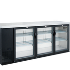 Thumbnail image #1 for Dukers Appliance Co., USA Ltd. DBB72-H3 . Three-Door Glass Back Bar Cooler, Black Exterior, Stainless Steel Top, 70-3/8"W