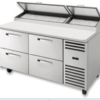 Thumbnail image #1 for True Mfg. - General Foodservice TPP-AT-67D-4-HC~SPEC3 67-Inch 2-Section Pizza Prep Table with 4 Locking Drawers, Self-Contained Refrigeration