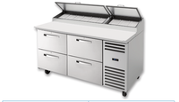 True SPEC Series 67-Inch 2-Section Pizza Prep Table with 4 Locking Drawers and Rear-Mounted Self-Contained Refrigeration