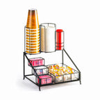 Thumbnail image #1 for Cal-Mil Iron Collection 1453 7-Section Black Wire Condiment, Cup & Lid Display with Acrylic Inserts